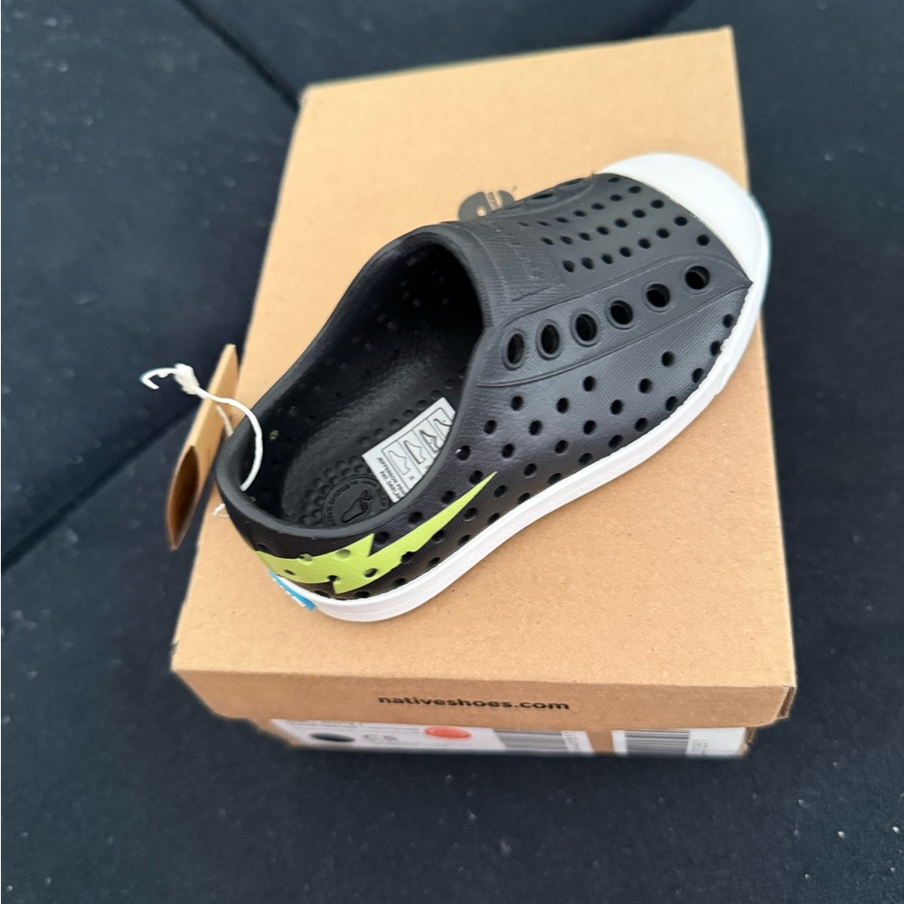 Native Shoes Kids Water Shoes - Black with White and Green Accents